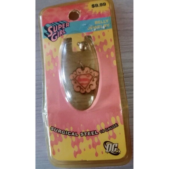 Vintage Surgical Steel 14 Gauge Pink Super Girl Belly Ring Body Jewelry Women - Picture 2 of 2